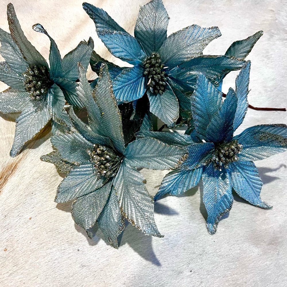 Elegant Blue & Silver Poinsettia Home Accent